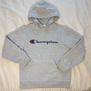 Champion Kids Light Gray Hoodie with Navy & Red Logo